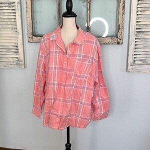 Style & Co Womens Shirt Button Down Long Sleeve Plaid Pink Size 3X NWT